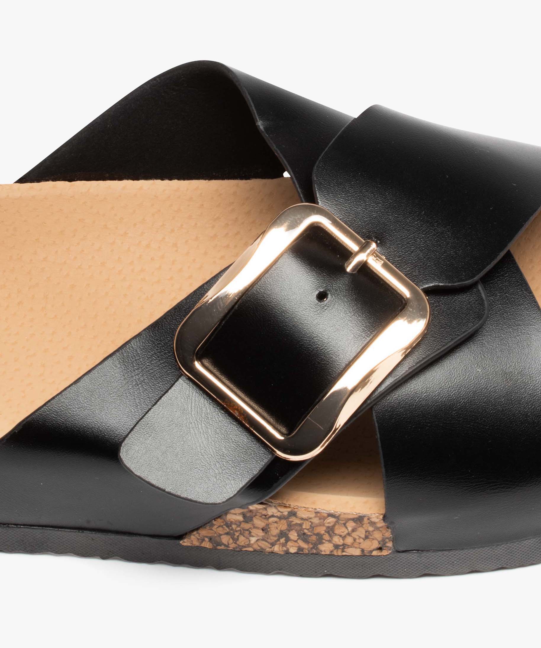 Mules femme unies à brides larges et croisées avec boucle ... noir | GEMO