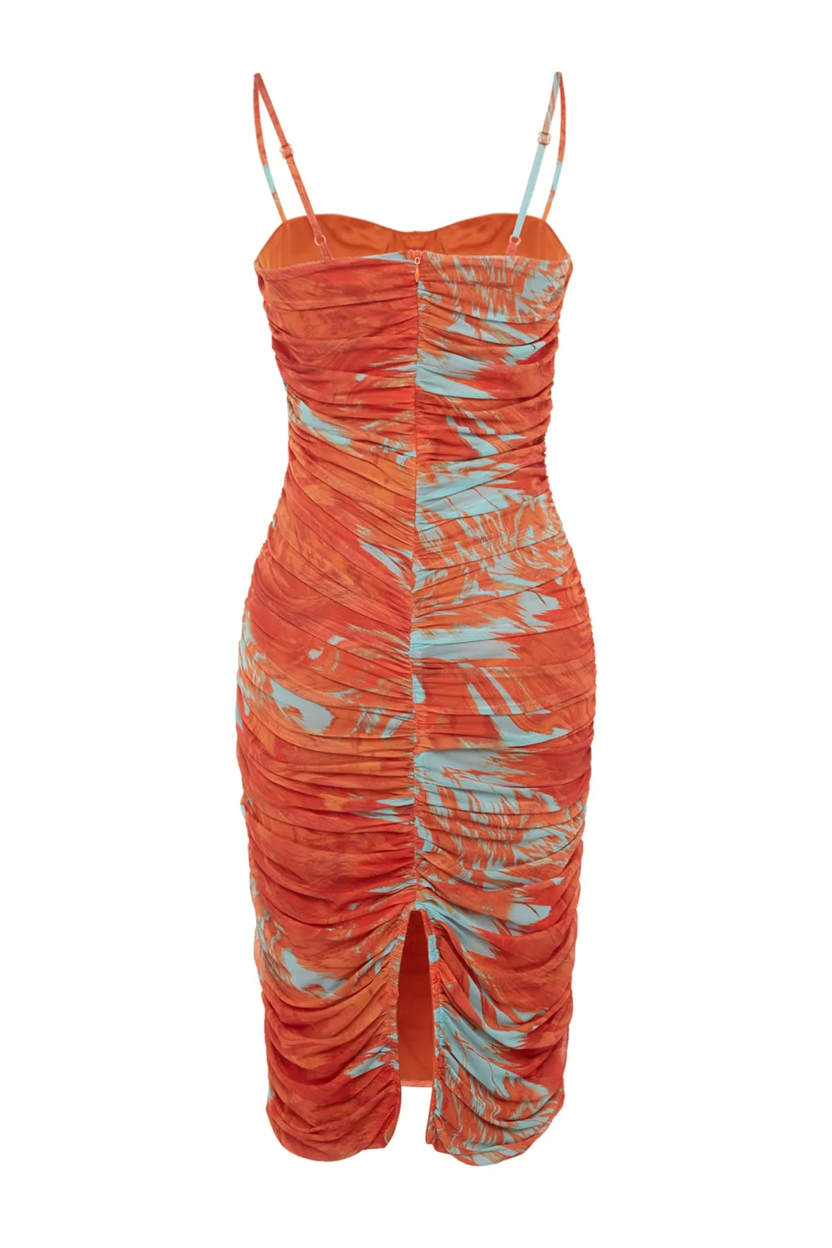 Trendyol Collection  Mehrfarbiges, am Körper gefüttertes, figurbetontes, mit Tüll bedrucktes, elegantes Abendkleid TPRSS23EL00362