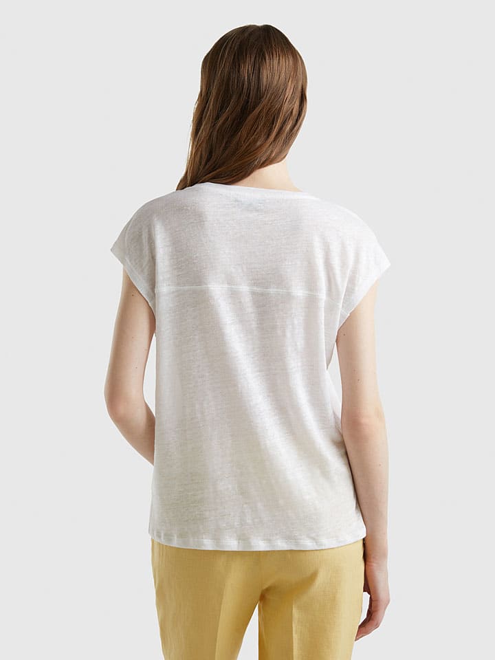 Benetton Leinen-Shirt in Weiß günstig kaufen