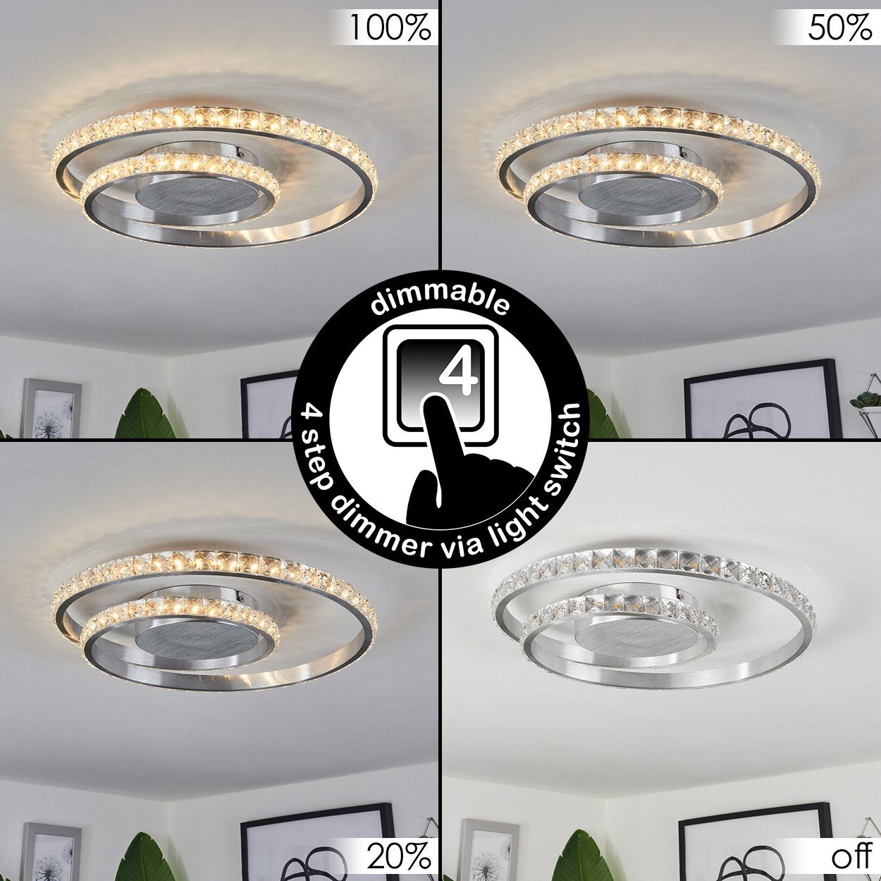 hofstein Deckenleuchte Paladon geschwungene Deckenlampe, Metall/Kunststoff, Aluminium/Klar, 3000 Kelvin, dimmbar über Lichtschalter, (38,5cm), LED 23,5 Watt, 1950 Lumen