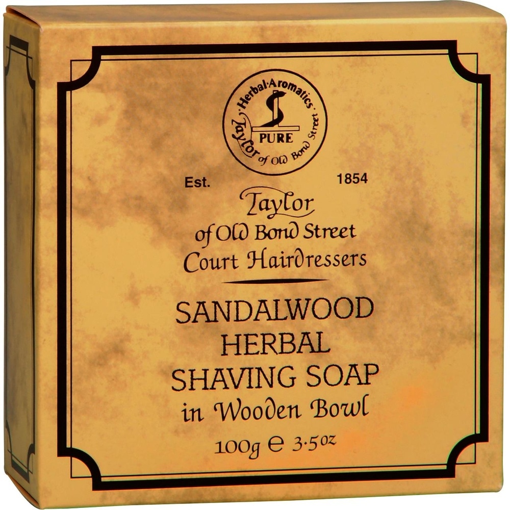 Taylor of old Bond Street Sandalwood Herbal Shaving Hard-Soap in Wooden Bowl Après-rasage