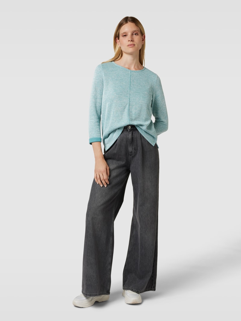 Pullover aus Viskose-Mix mit 3/4-Arm in petrol meliert