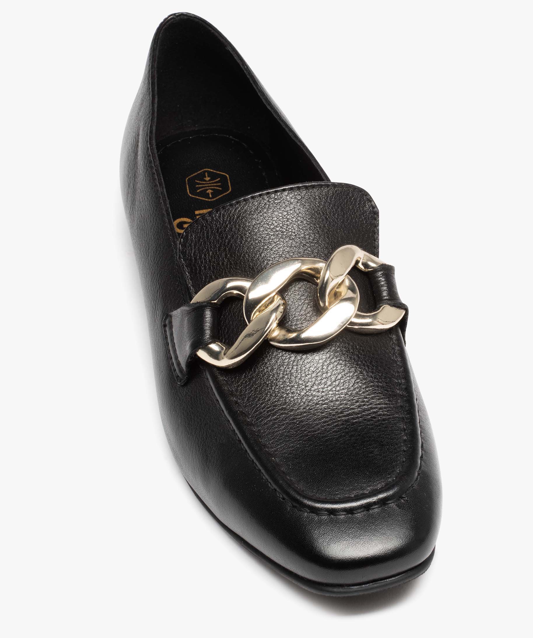 Mocassins femme en cuir avec bride chanette noir | GEMO