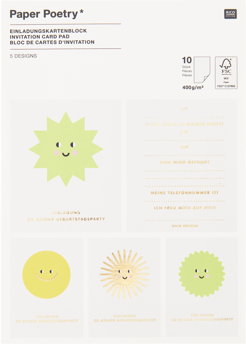 Papierblock mit Einladungskarten (5 Designs), 10 St