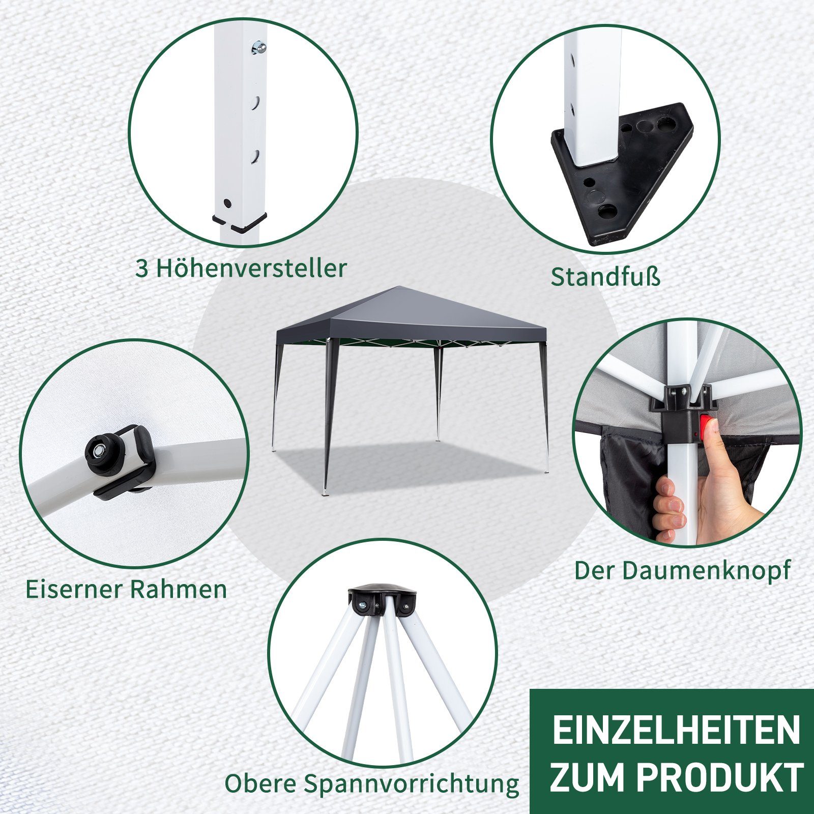 FCH Pavillon, Faltpavillon, Pop-Up Pavillon aus Oxford Metallrahmen 3x3 m