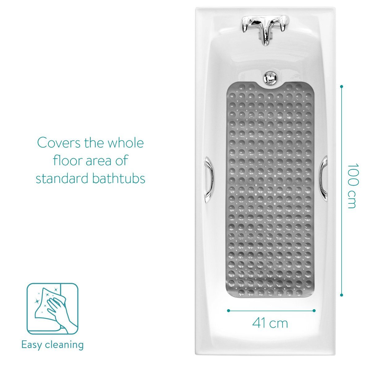 Badematte Navaris, Badewannenmatte Badewanneneinlage Antirutschmatte - 100x41cm Rutschmatte für die Wanne - rutschfeste Duschmatte mit 191 Saugnäpfen