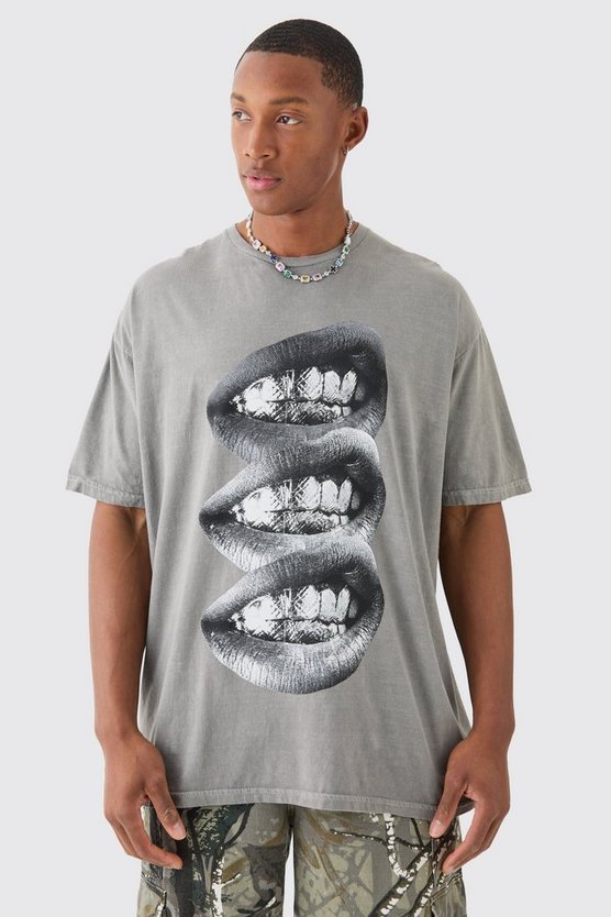 Oversize T-Shirt mit Lippen-Print