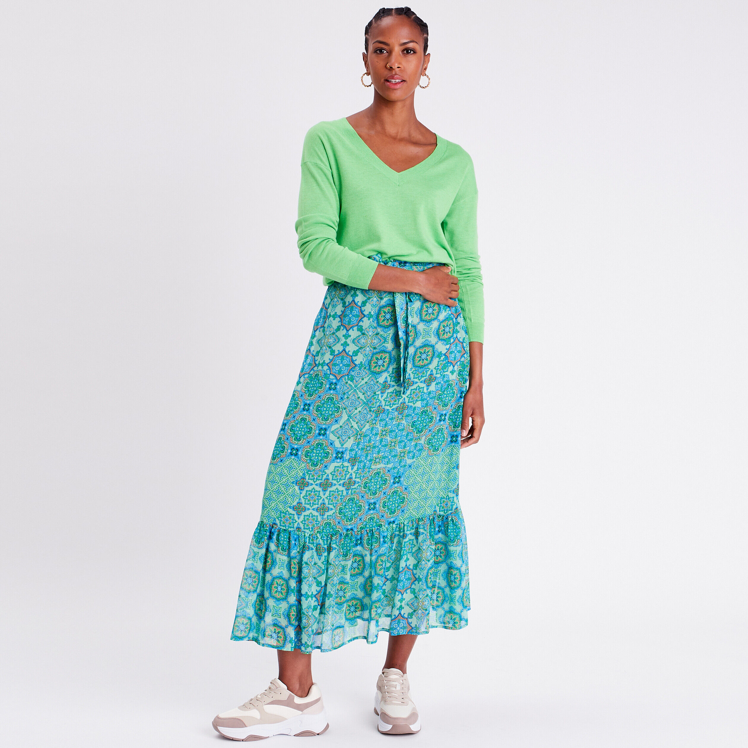 Pull col en V vert femme | Cache Cache