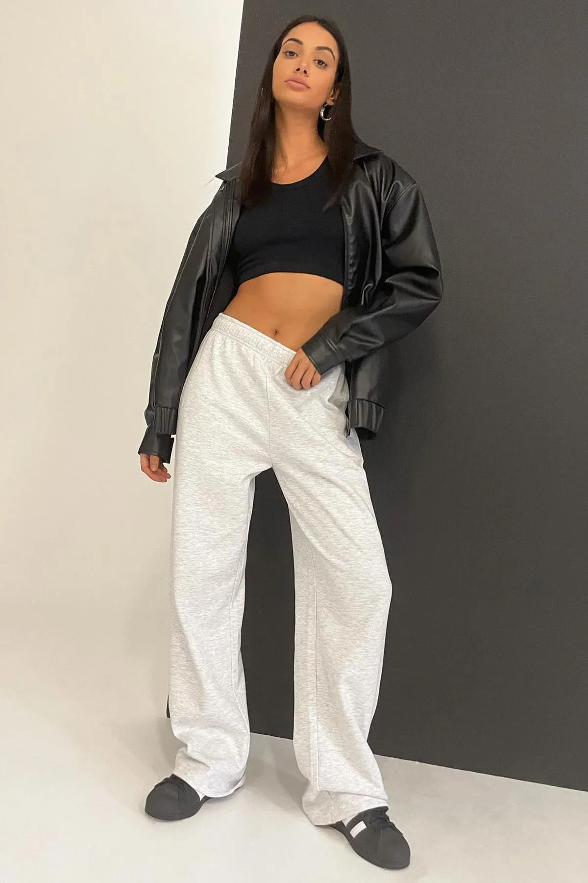 Madmext  Graue Basic-Jogginghose mit weitem Bein MG1916