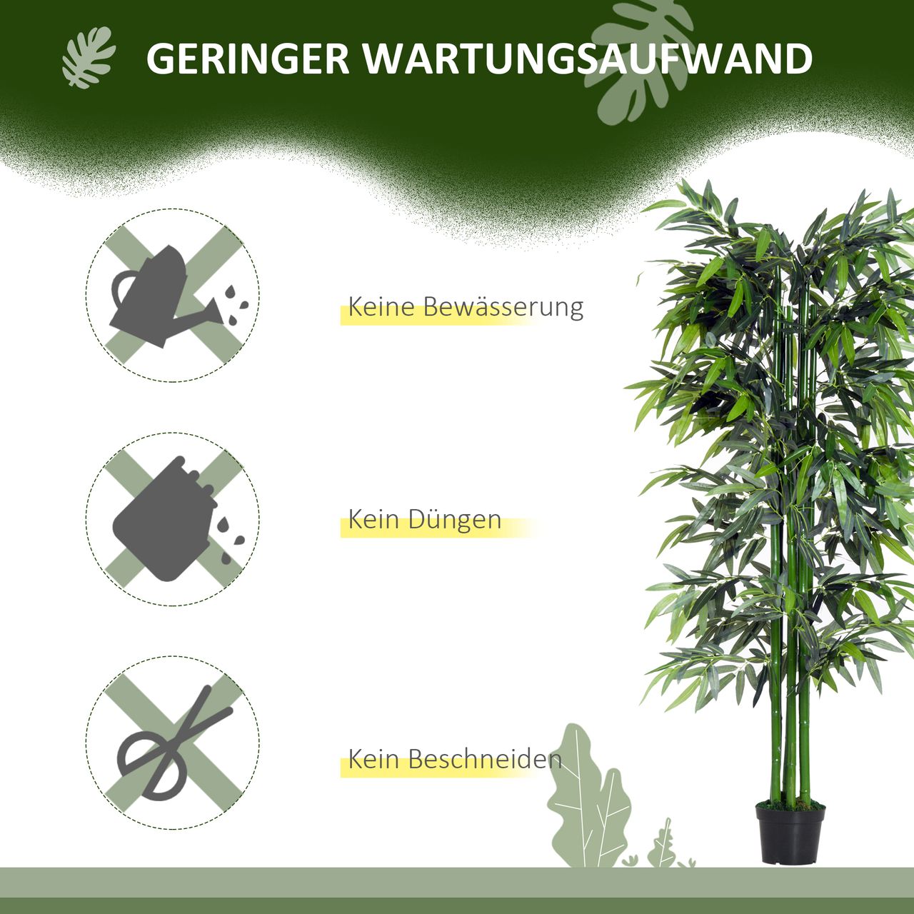 Outsunny Künstliche Pflanze, 180 cm Kunstpflanze, Künstlicher Bambusbaum, Grün
