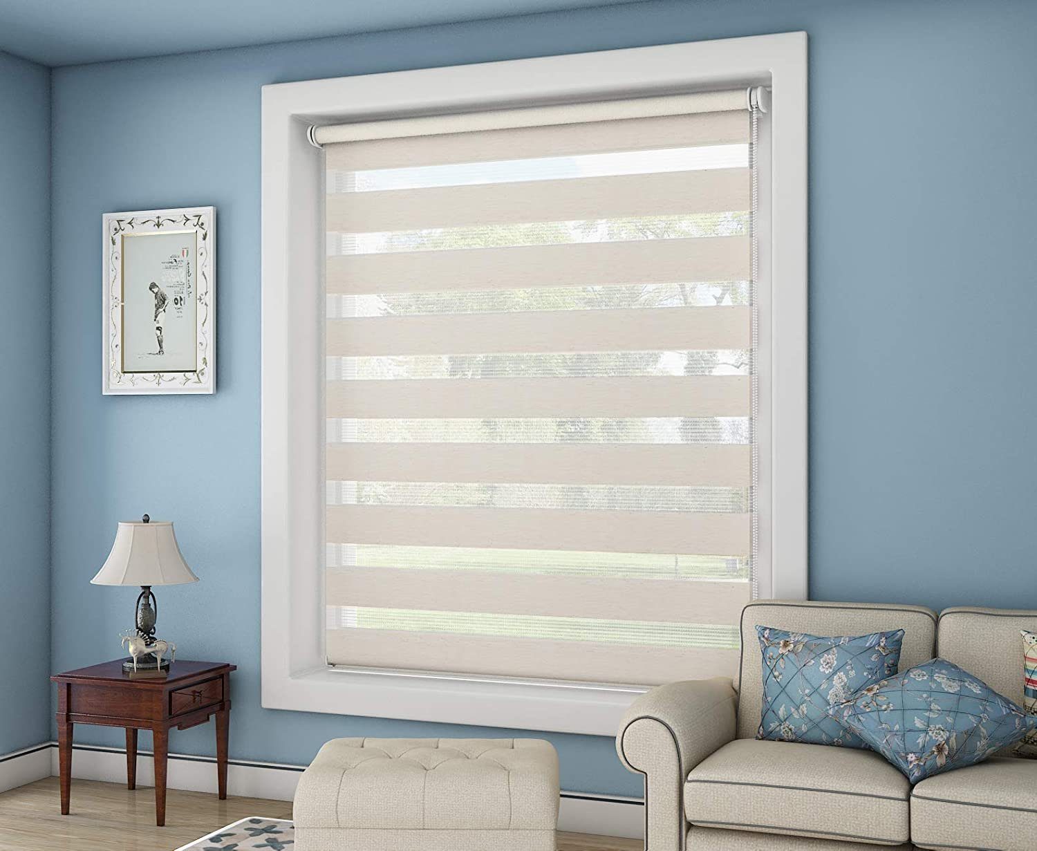 Doppelrollo Klemmfix ohne Bohre, OUBO, verdunkelnd, Fensterrollo Seitenzugrollo Blickdicht, Für Fenster und Tür mit Klämmträger lichtdurchlässig verdunkelnd