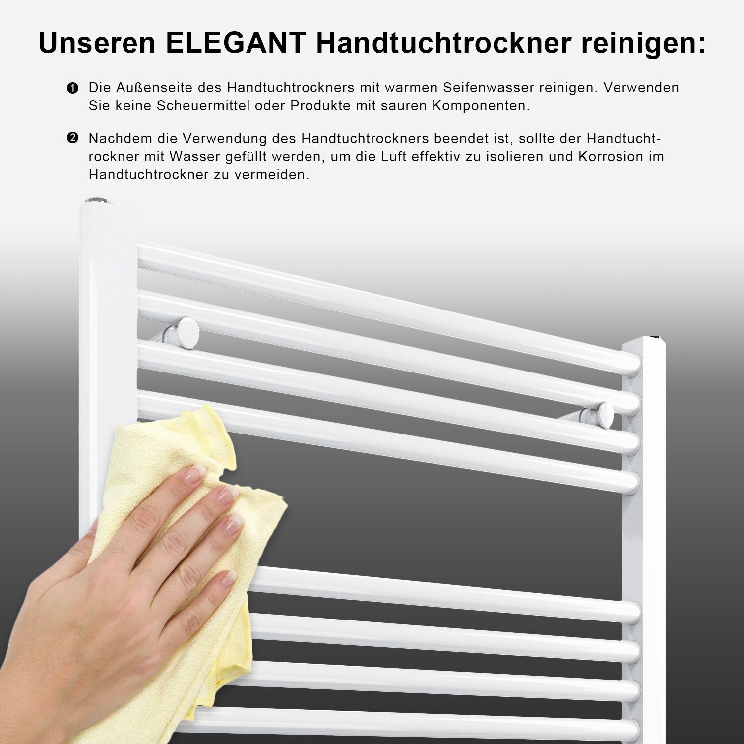 ELEGANT Badheizkörper Handtuchtrockner Handtuchwärmer Mittelanschluss, Weiß, mit/ohne Thermostat