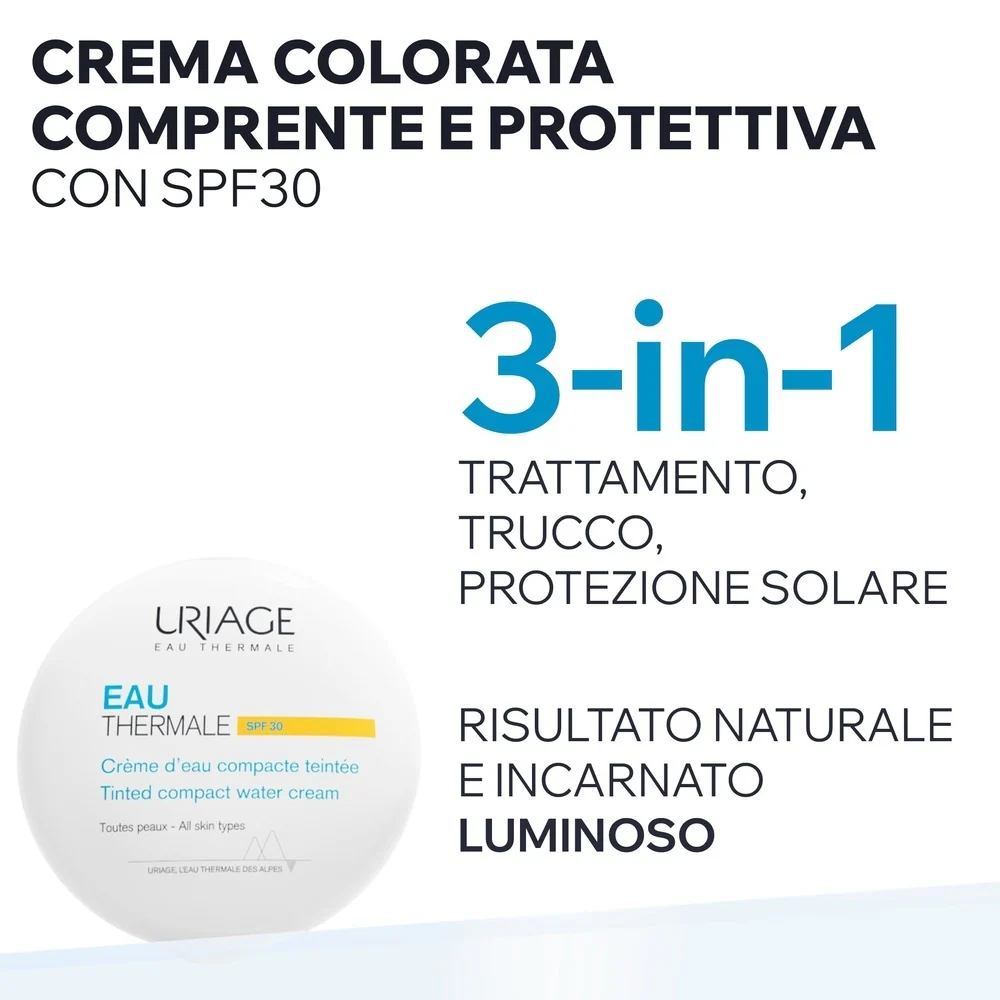 EAU THERMALE Crema hidratante facial compacta con agua colorante SPF30 - Base de maquillaje en crema, base de maquillaje compacta