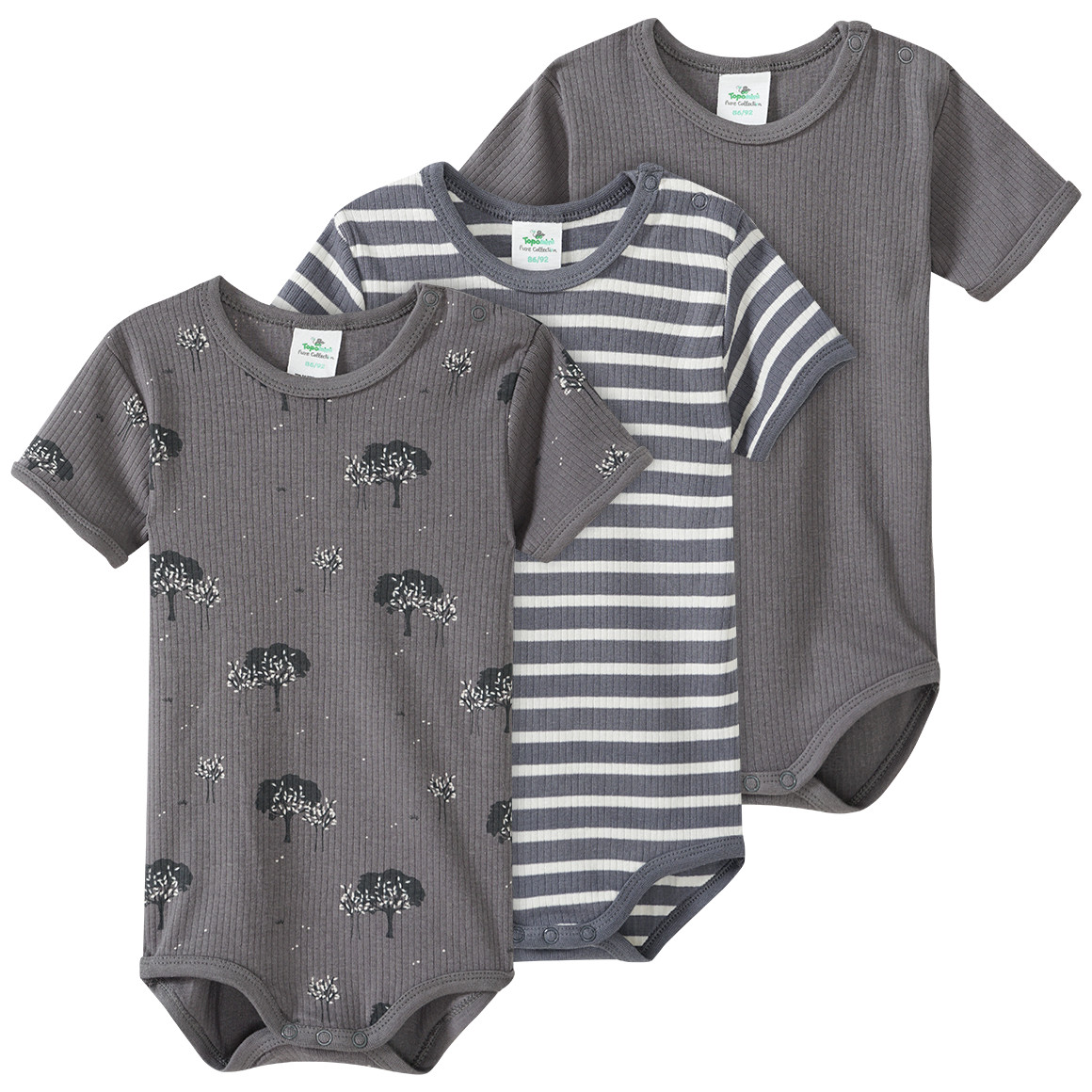 3 Baby Bodys mit Rippstruktur