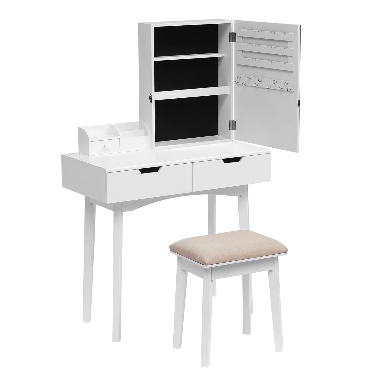 Happy Home Happy Home Schminktisch mit Spiegel, 3 Schubladen und Hocker HDT08-WEI weiß