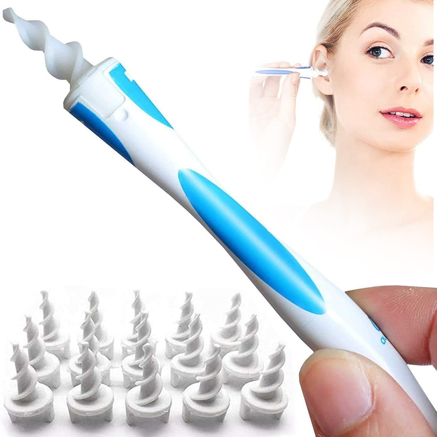 KINSI Ohrenreiniger Rotary Ear Picker, mit 16 Ohrbügeln, Blau