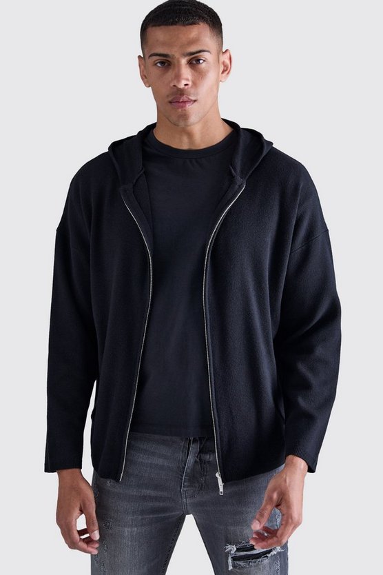 Gestrickter Hoodie mit doppeltem Reißverschluss