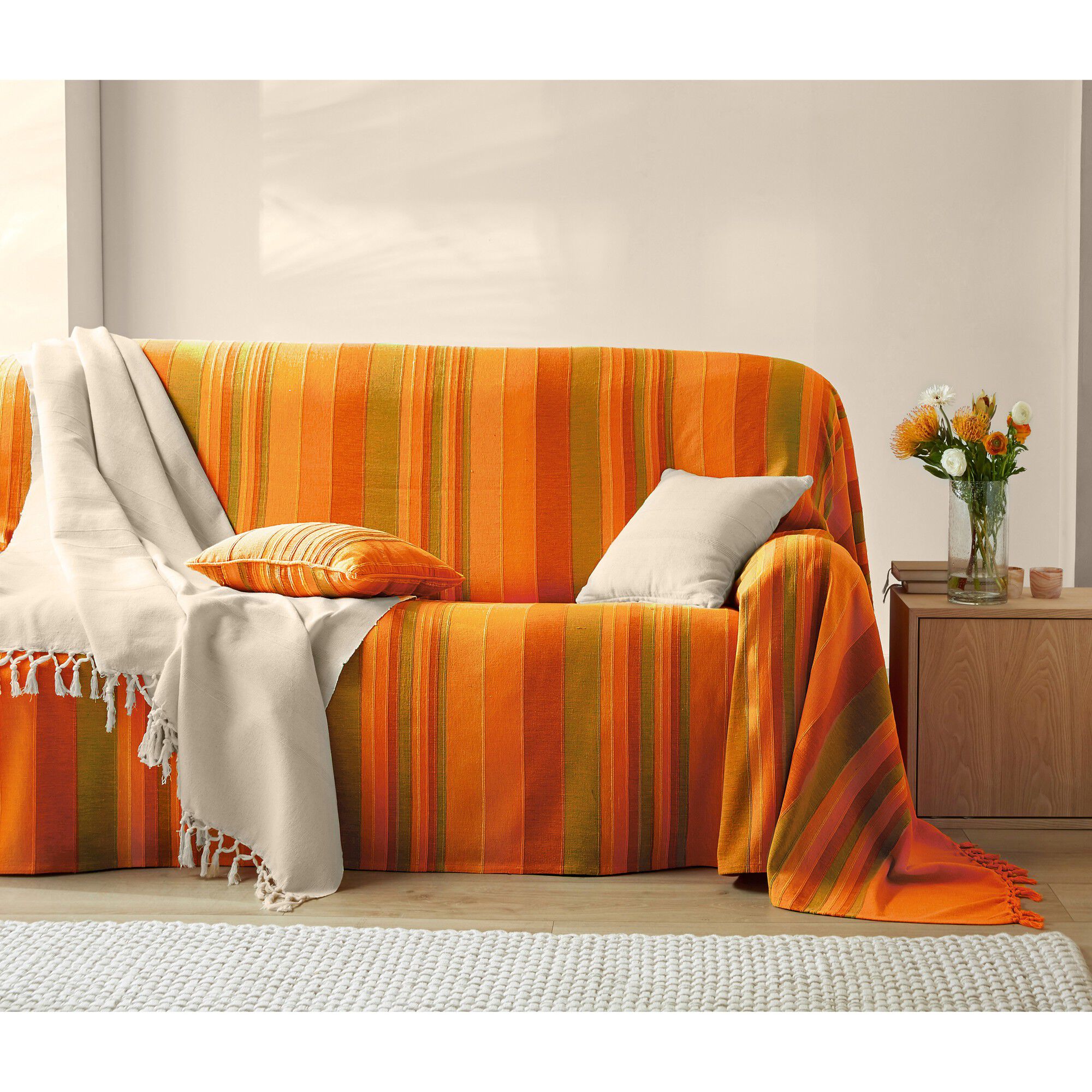 Plaid jeté multicolore coton tissage artisanal
