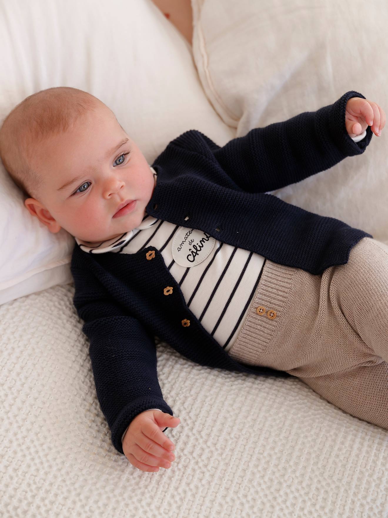 Pantalon en tricot bébé avec pieds beige chiné