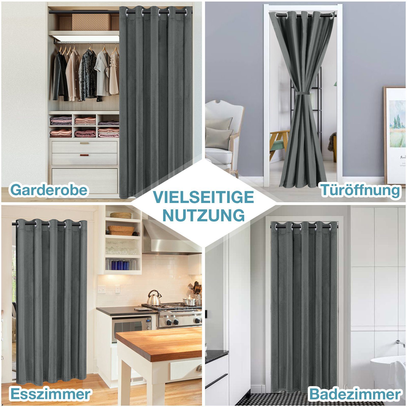 BTTO Raumteiler Türvorhang Blickdicht Vorhang Gardinen mit ösen Samtvorhänge, 1-tlg., Thermogardinen,Samt Velvet,Wärmeisolierend,für Wohnzimmer Schlafzimmer