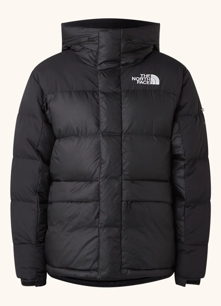 Jaqueta puffer The North Face Himalayan com enchimento de plumas e capuz.