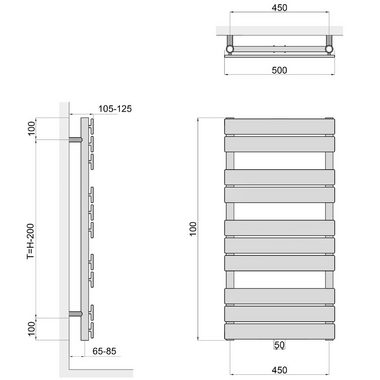 Aquabad® Badheizkörper AUREA Handtuch Heizkörper Mittelanschluss 50mm, 50x100cm, 478W
