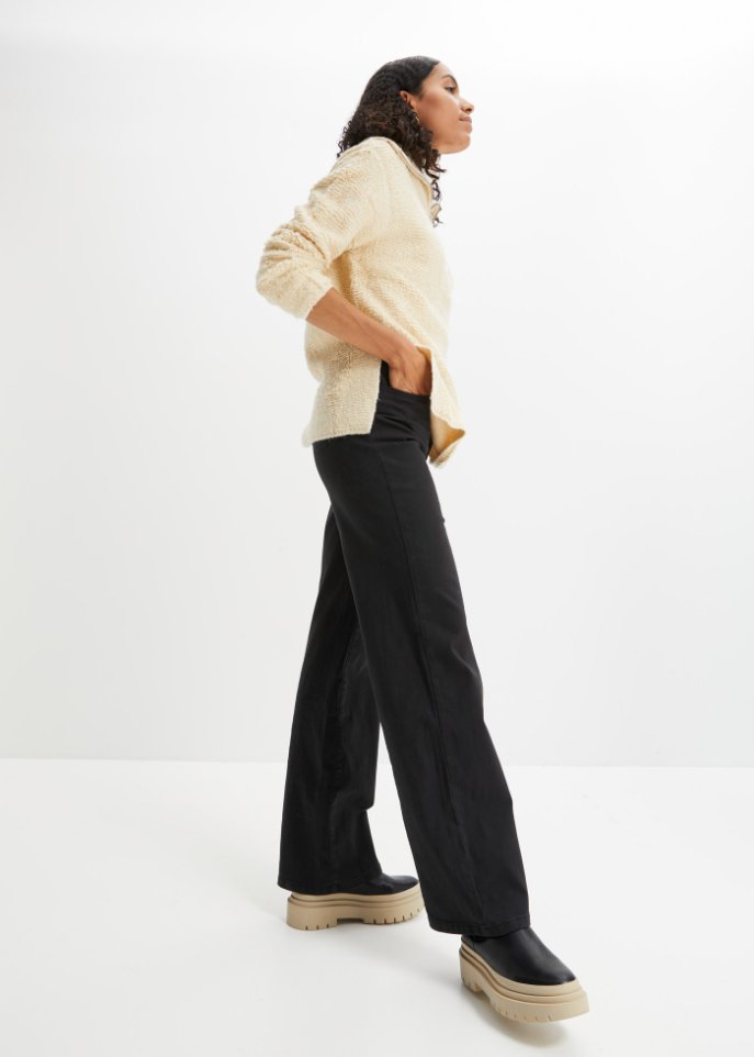 Stretch-Hose, high waist, weites Bein