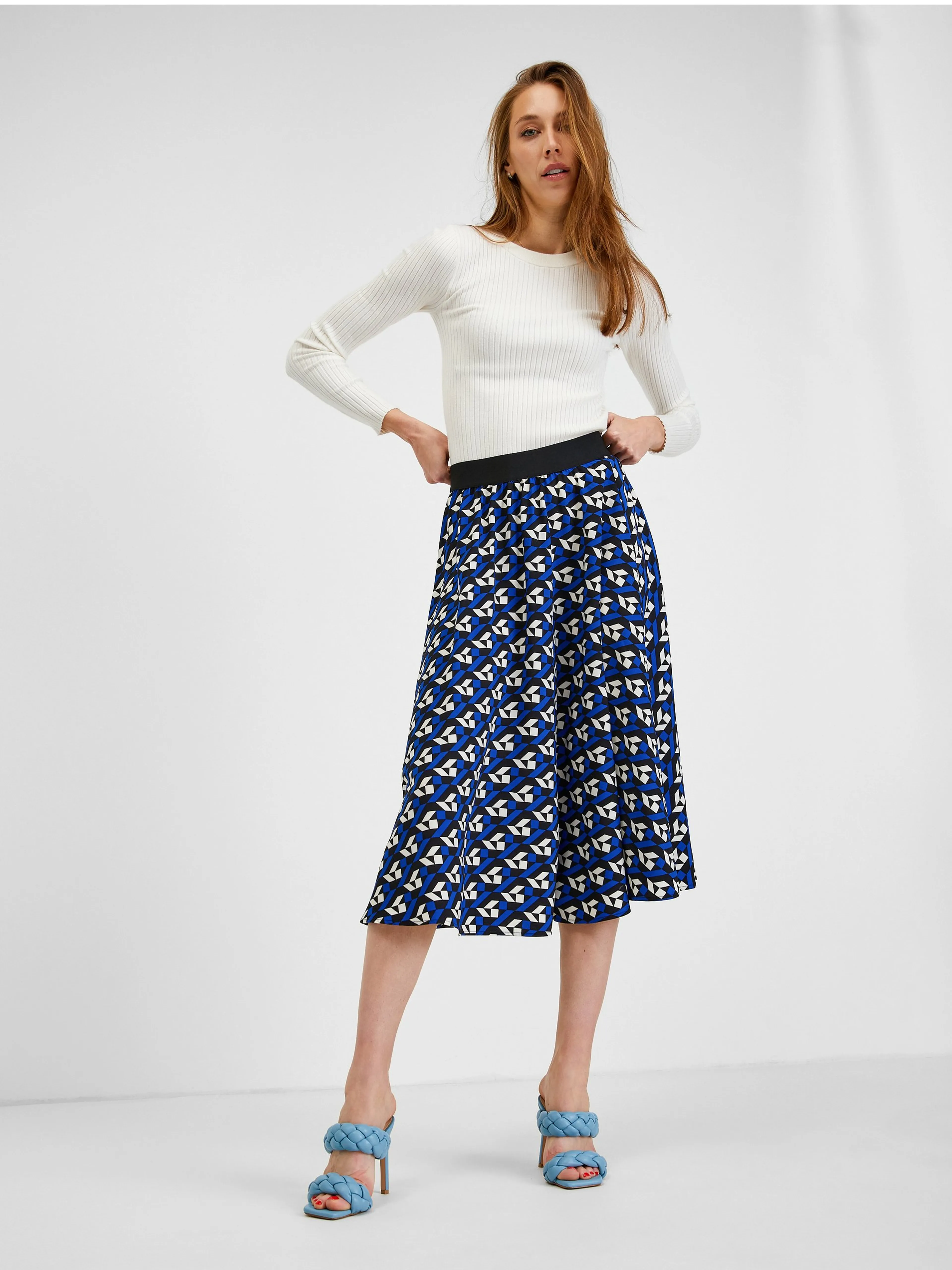 Blauer gemusterter Damen-Faltenrock ORSAY