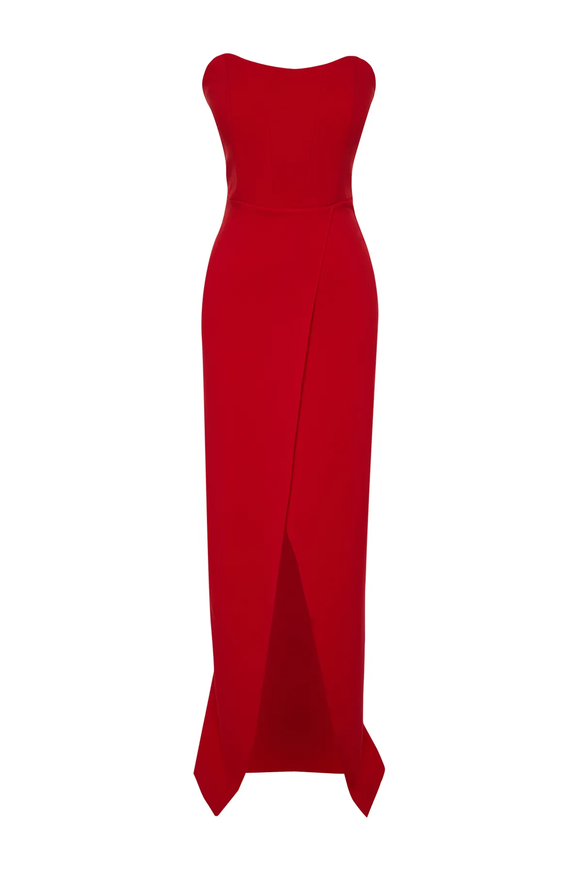 Trendyol Collection  Rotes, langes Abendkleid mit gewebtem Korsettdetail TPRSS24AE00151