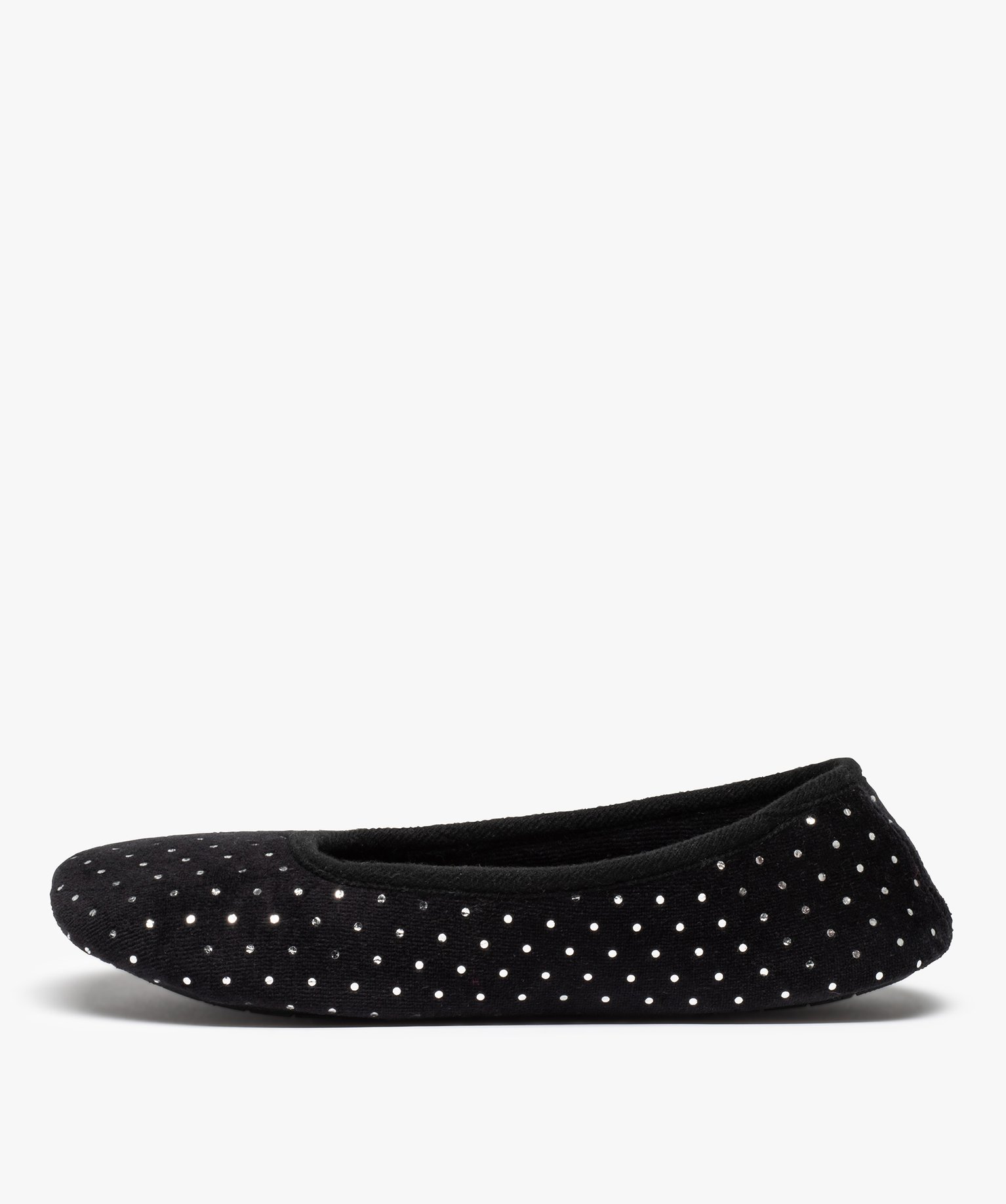 Chaussons femme ballerines en velours à pois métallisés noir | GEMO