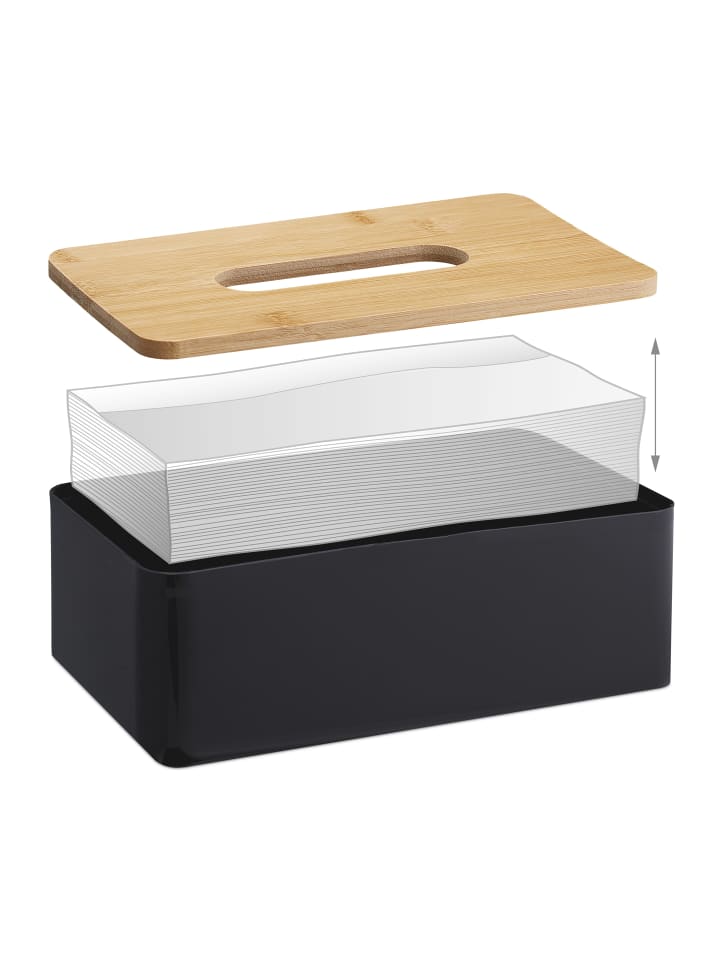 relaxdays Tücherbox in Schwarz/Natur - (B)26 x (H)10 x (T)14 cm günstig kaufen onesize