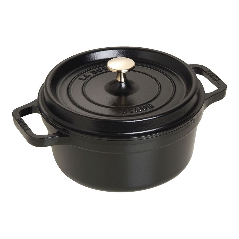 Cocotte 22 cm, rund, Schwarz, Gusseisen
