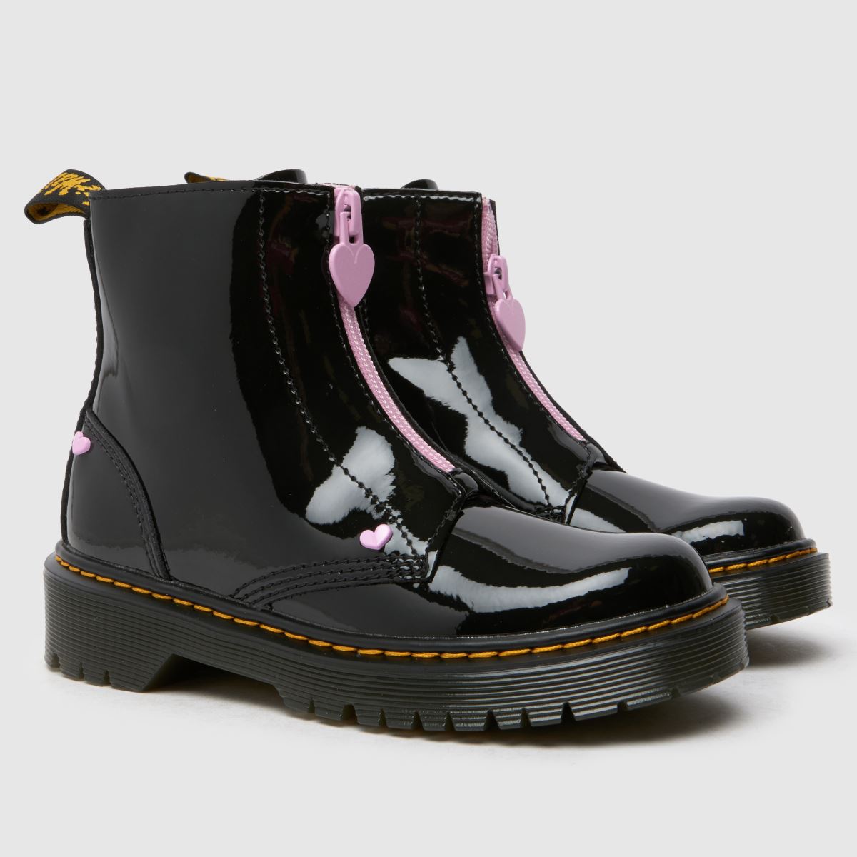 Dr Martens svarta & rosa Bex hjärtformade dragkedja flickstövlar