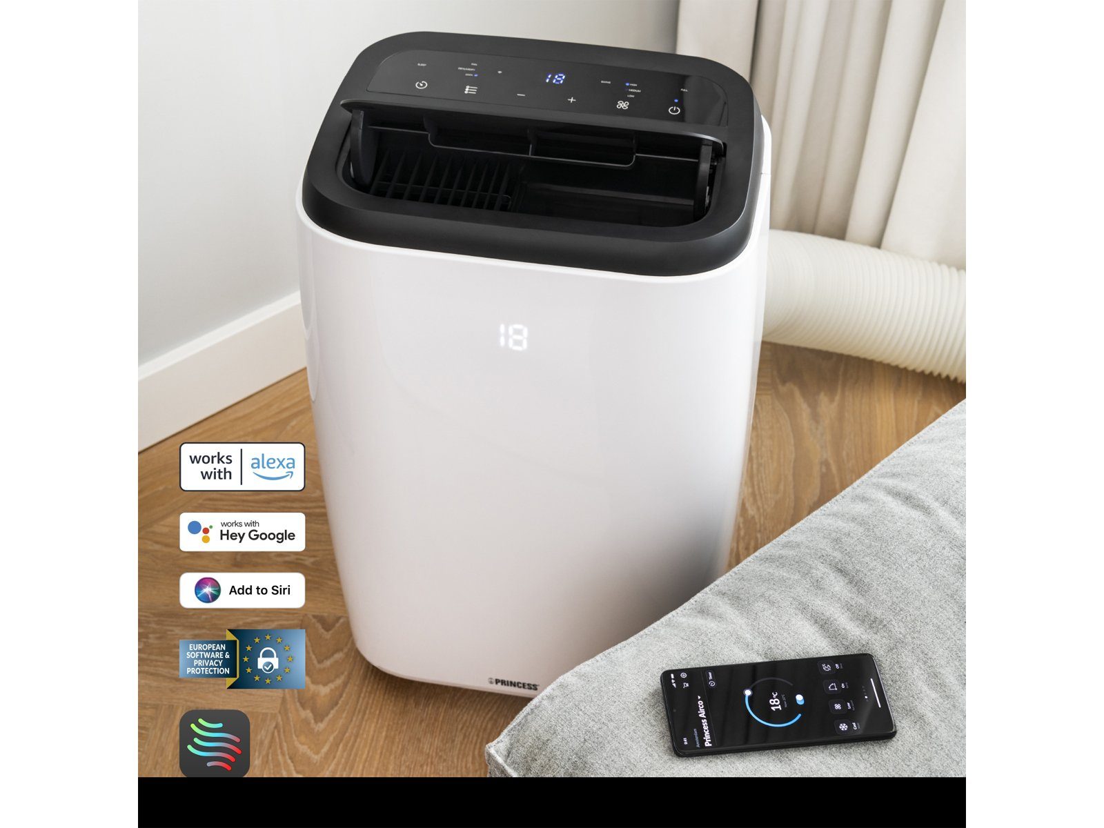 PRINCESS Klimagerät, Mobiles Klima Standgerät, Smarte Klimaanlage 9000BTU - Luftkühler