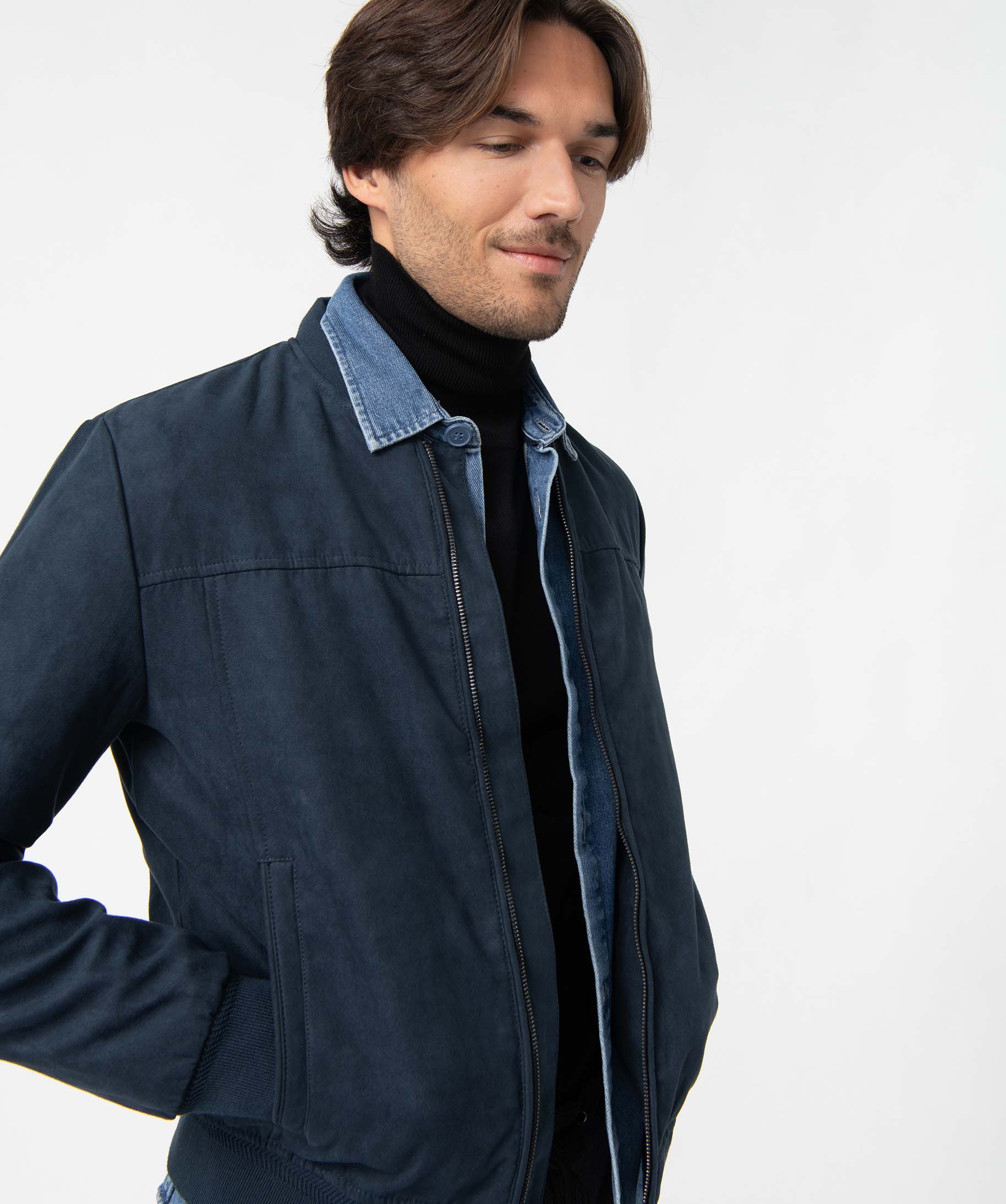 Blouson homme en suédine unie fermeture zippée gris clair | GEMO