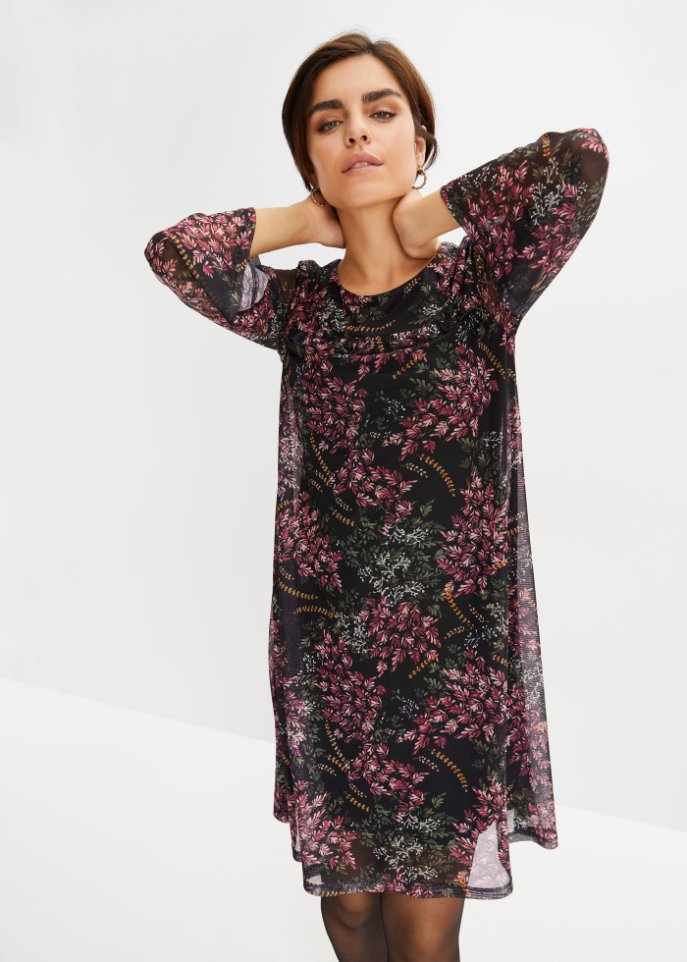 Mesh-Kleid mit Rüschen
