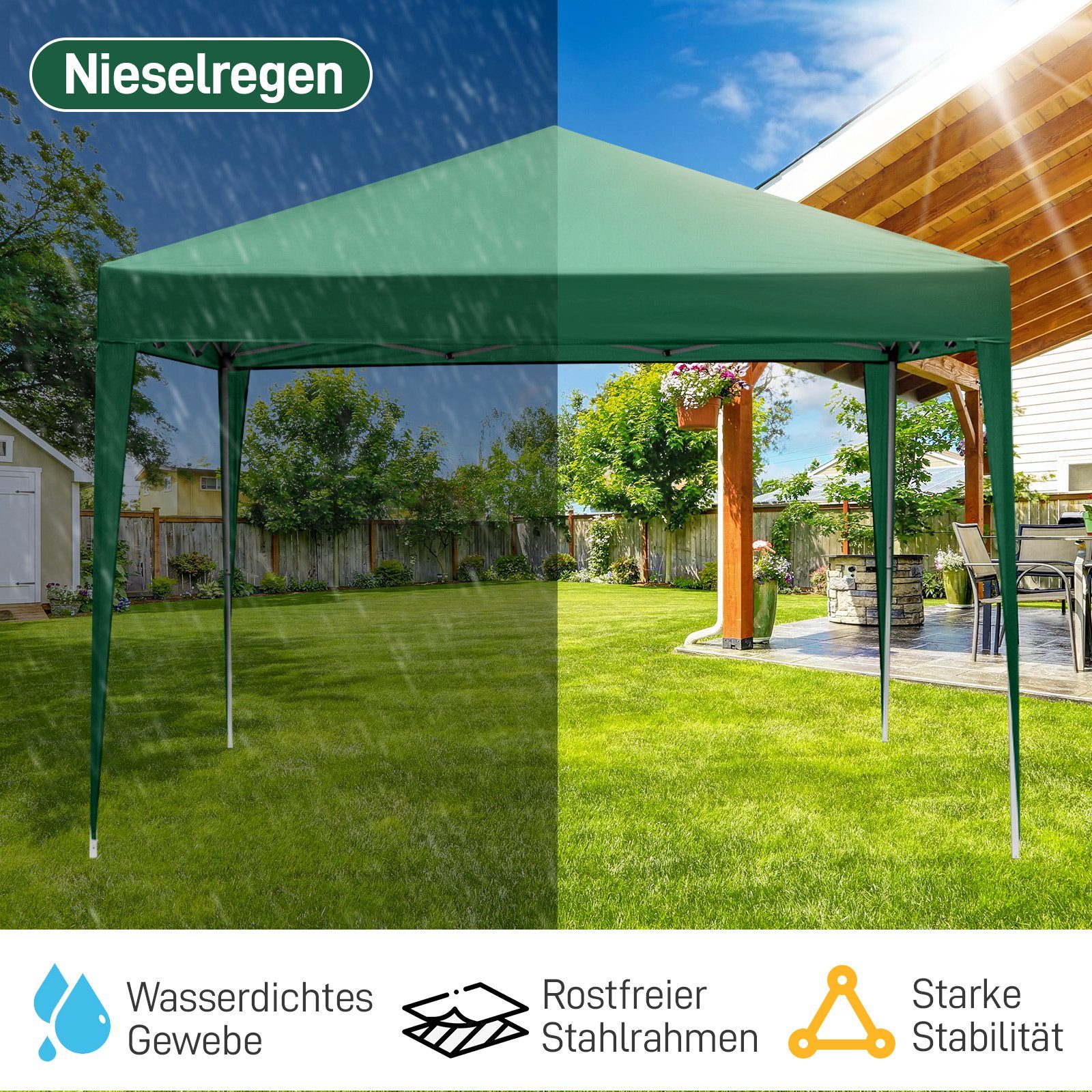 FCH Faltpavillon, 3x3m Pop-Up Pavillon,höhenverstellbar,inkl Tragetasche