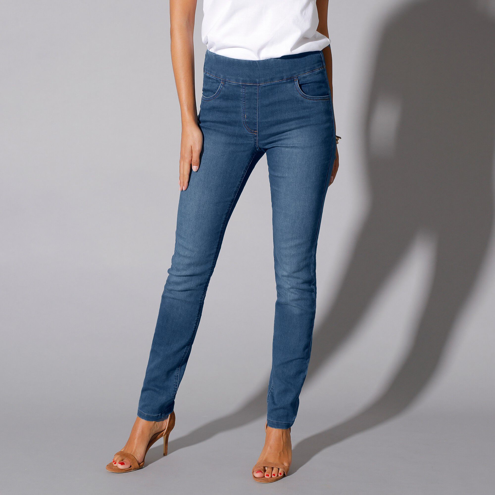 Jegging fuselé ultra stretch, maille effet jean