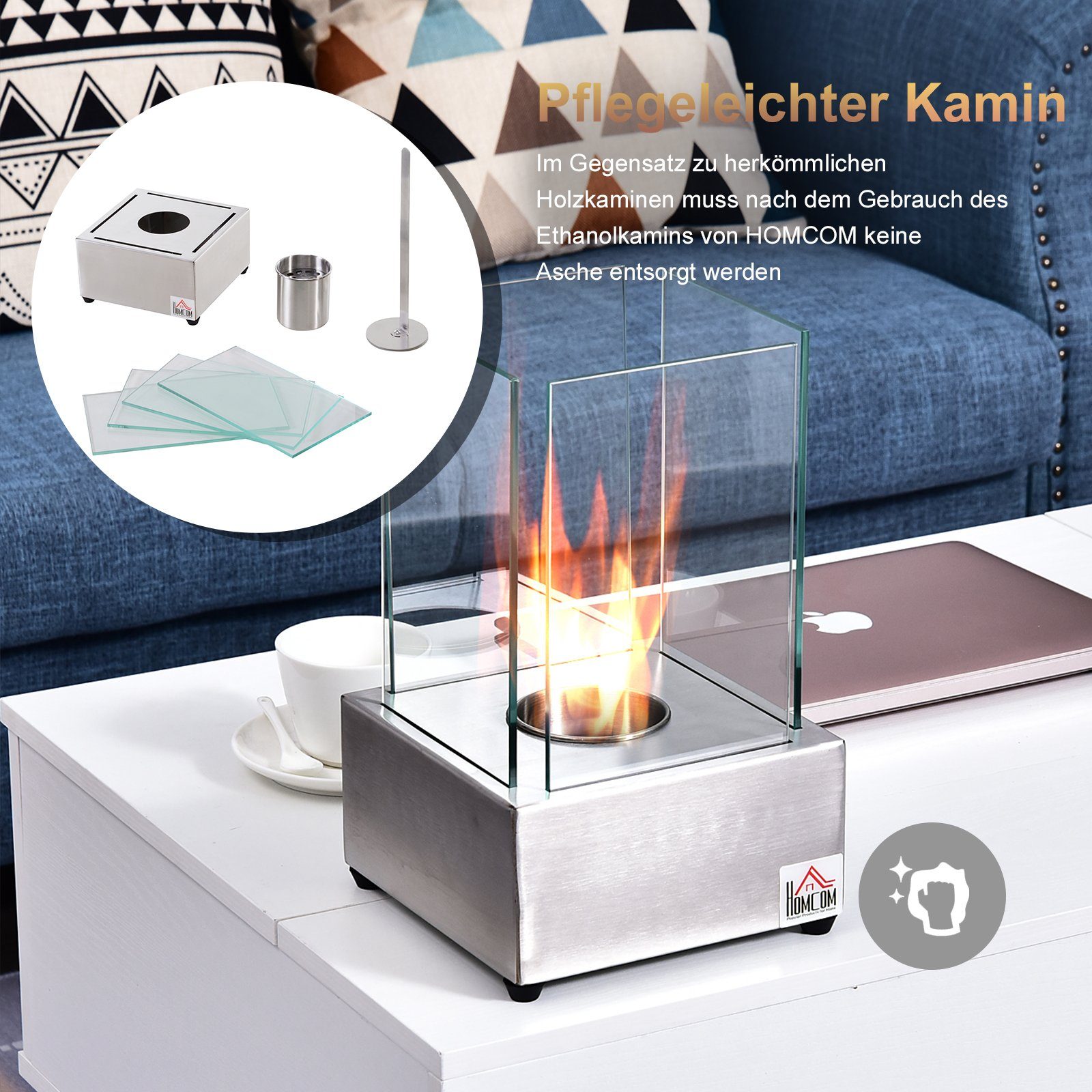 HOMCOM Echtfeuer-Dekokamin Ethanolkamin