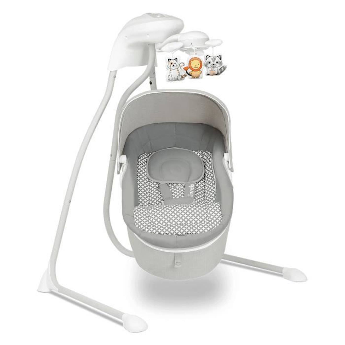 LIONELO Balancelle bébé Henny électrique et musicale avec arche d'activité Gris beige