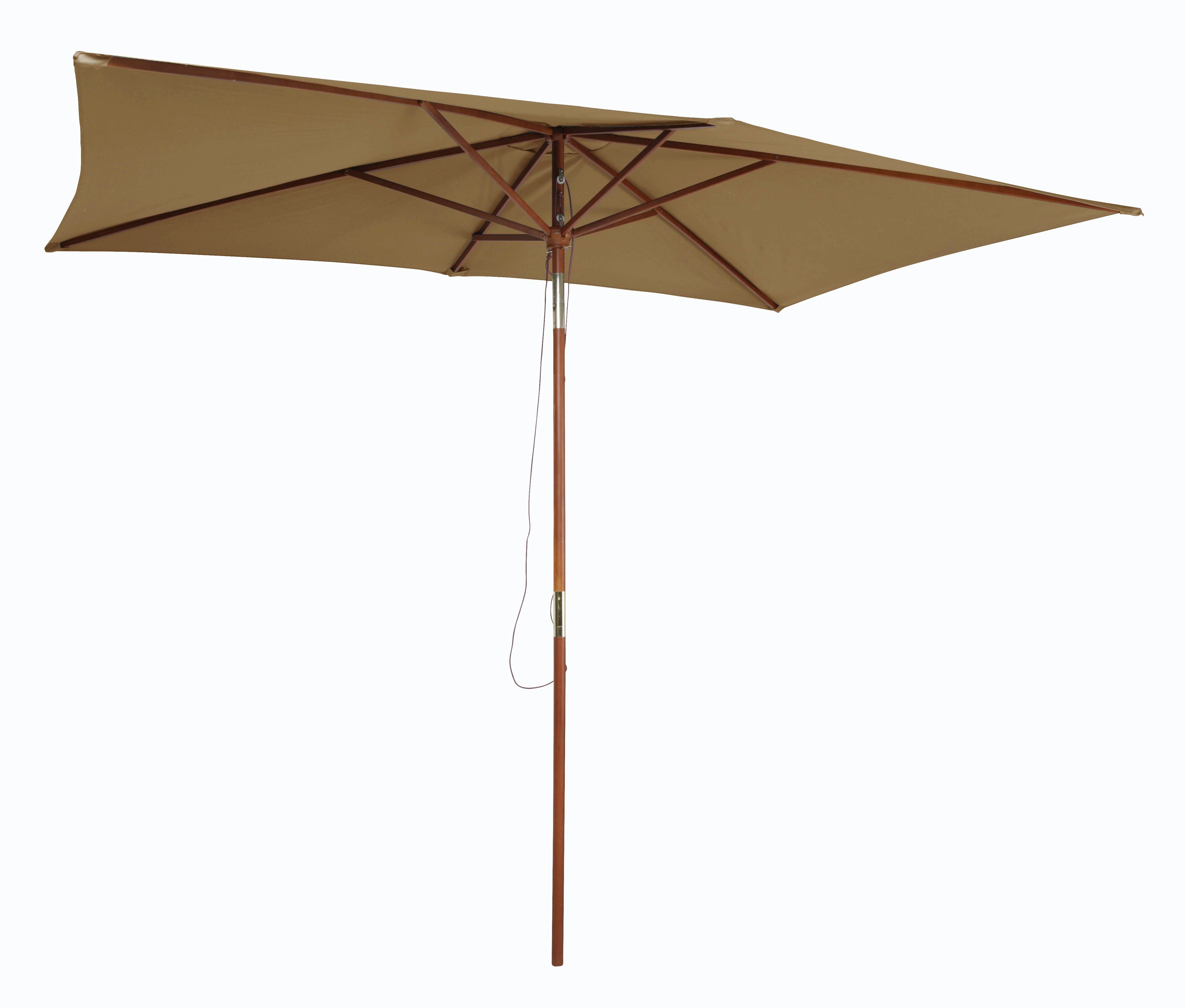 Pure Home & Garden Sonnenschirm Timber taupe rechteckig 2x3 m Holz Gartenschirm Balkonschirm, LxB: 300,00x200,00 cm, abknickbar, kippbar, Seilzugmechanik, wasserabweisend