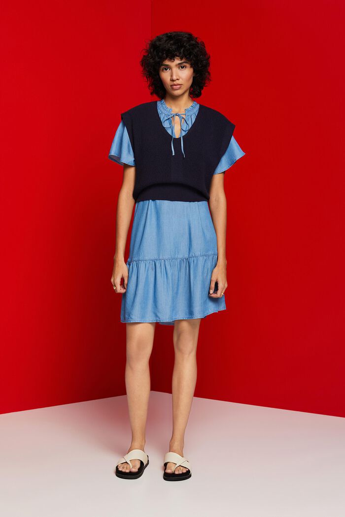 Chambray-Kleid mit Rüschenbesatz am Nackenbindeband, TENCEL™