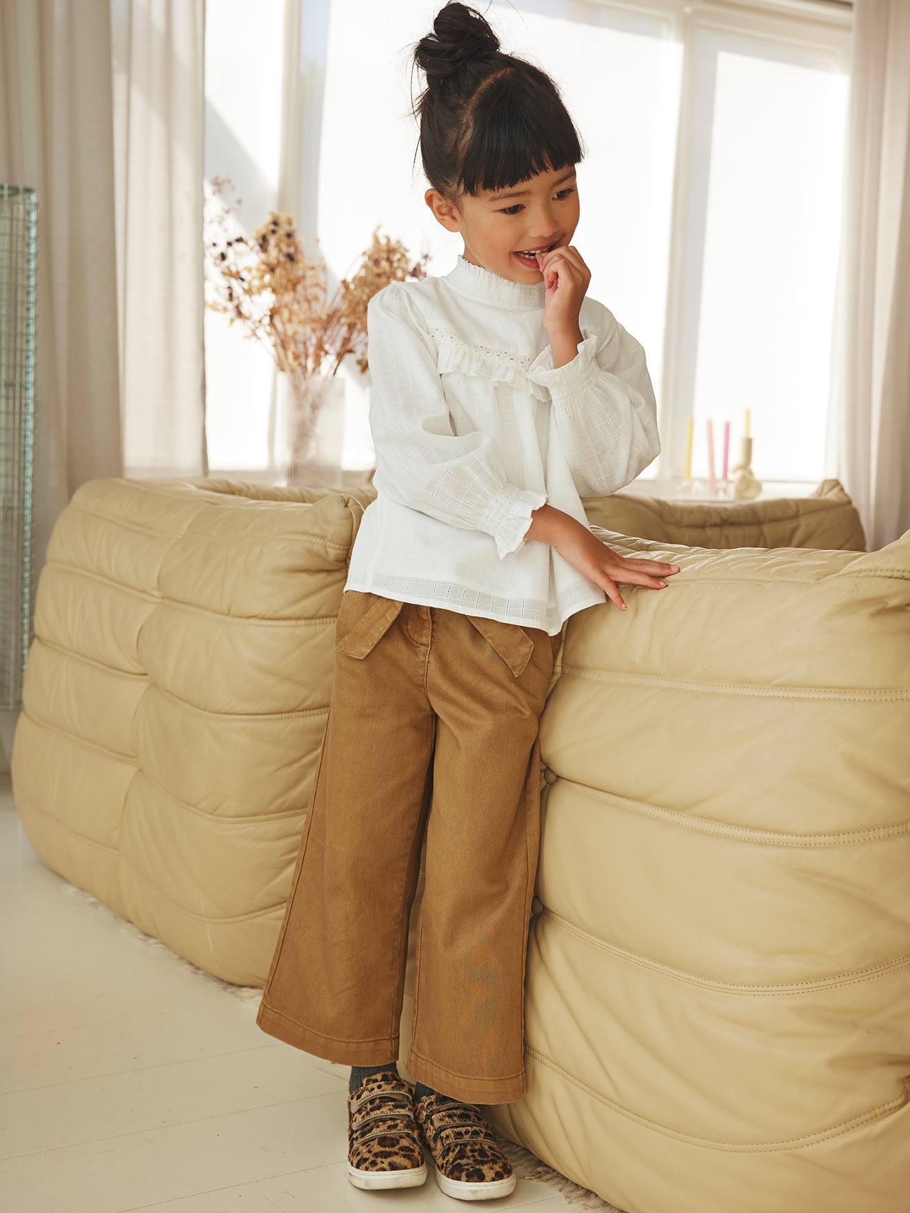Pantalon large 7/8ème fille marron