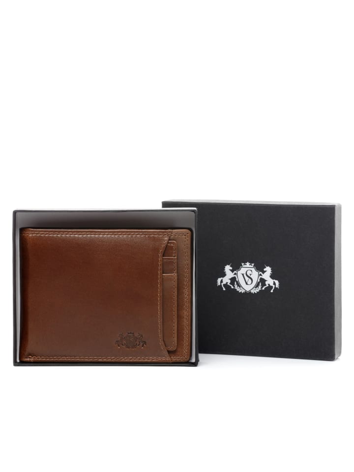 SID & VAIN Leder-Geldbörse echt Leder Geldbeutel groß hell-braun in braun günstig kaufen onesize
