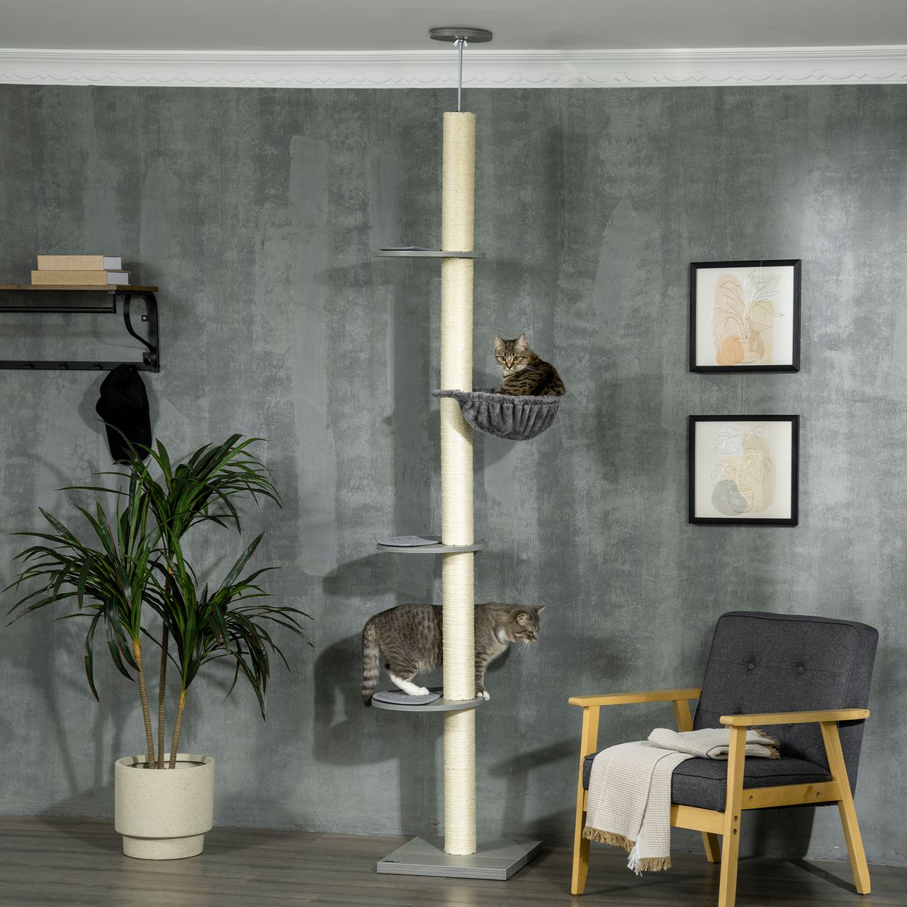 PawHut Kratzbaum, Katzenbaum Deckenhoch, Katzenkratzbaum, Höhenverstellbar