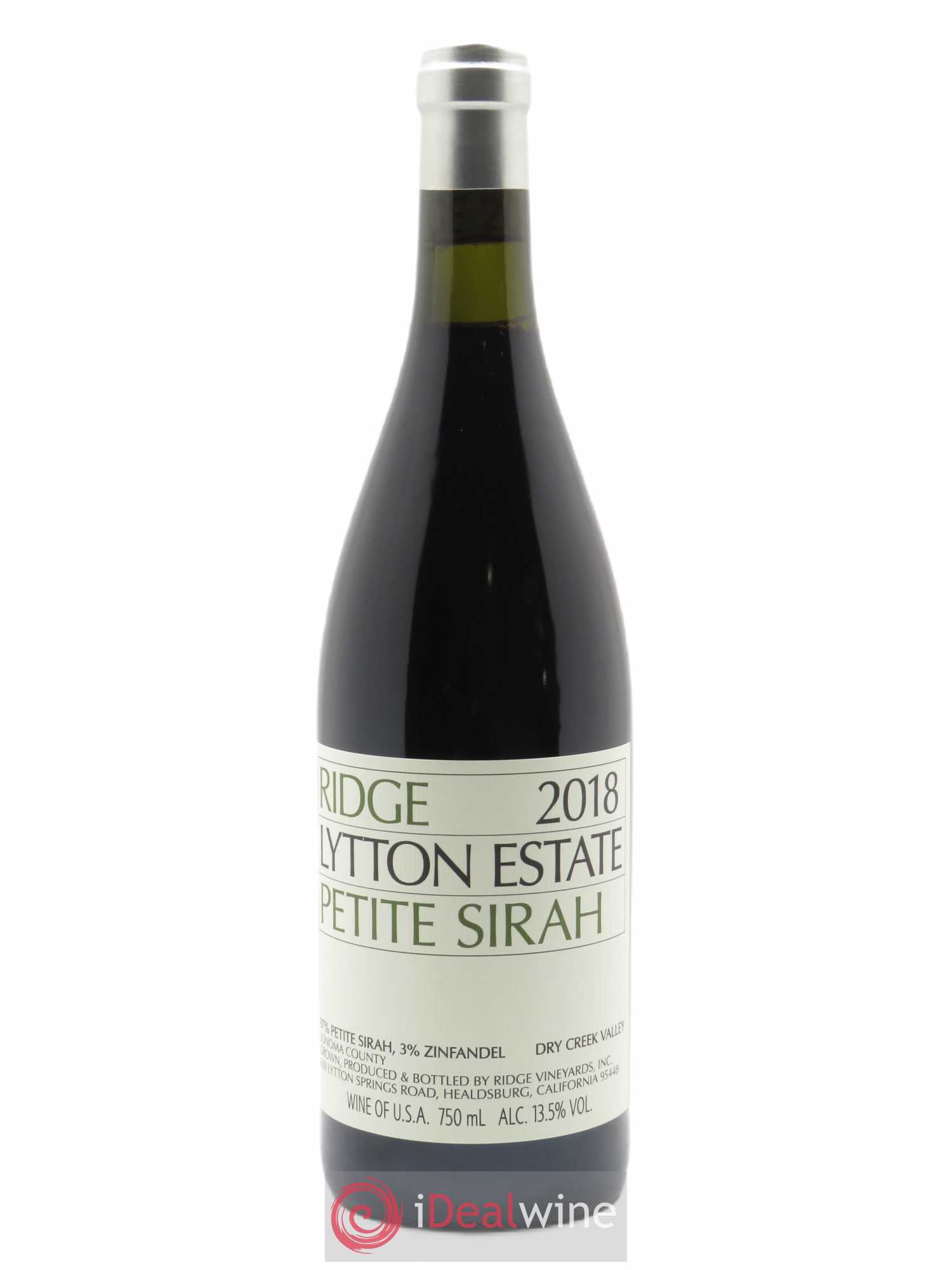 Dry Creek Valley Lytton Estate Petite Sirah Ridge Vineyards  2018 - Lot de 1 Bouteille