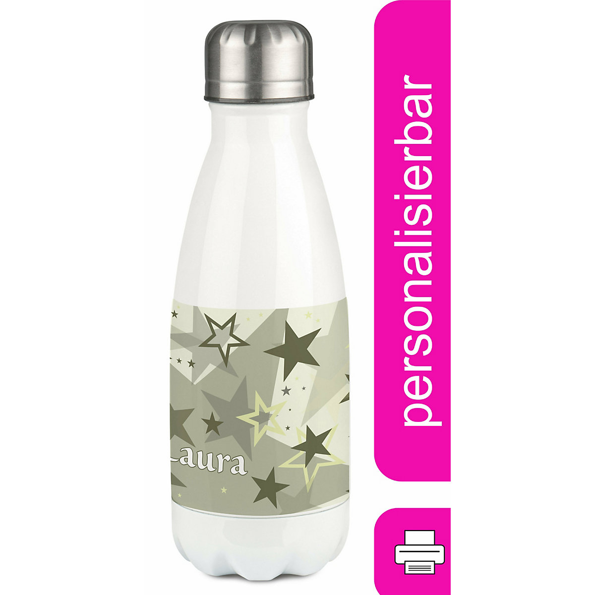 Edelstahl Kinder Thermoflasche / Trinkflasche bunt Sternenhimmel Farbe grau beige Spülmaschinenfest, Auslaufsicher, Bruchfest, Doppelwandig, Für Heißgetränke geeignet, Mit Deckel, Isoliert