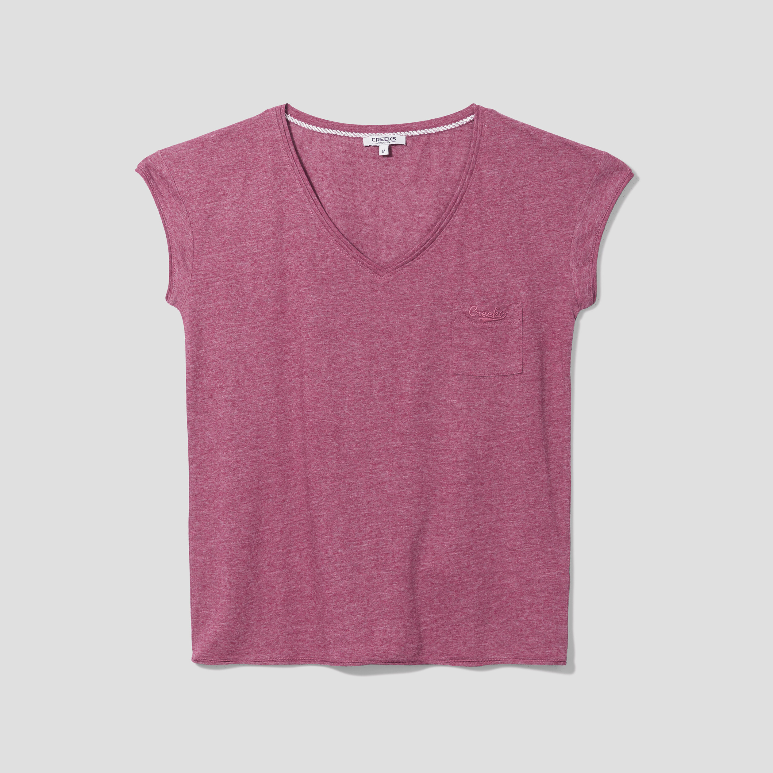 T-shirt col v poche poitrine Creeks bordeaux femme | La Halle