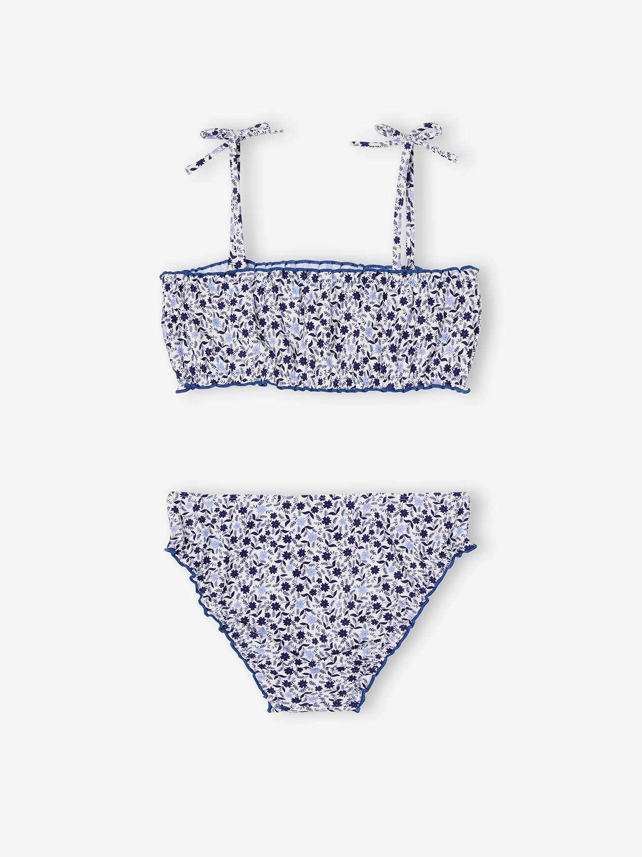 Vertbaudet Mädchen Bikini, Blumen - blau