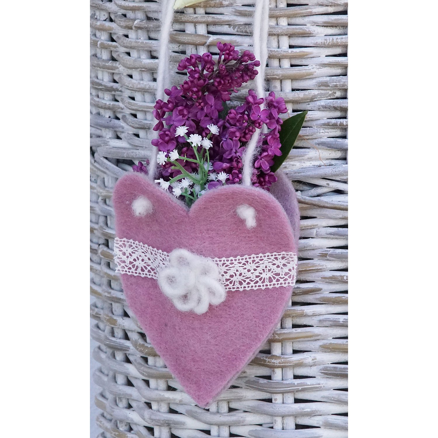 Wollband, zweifarbig, weiß-rosa, 15 cm, 1 m